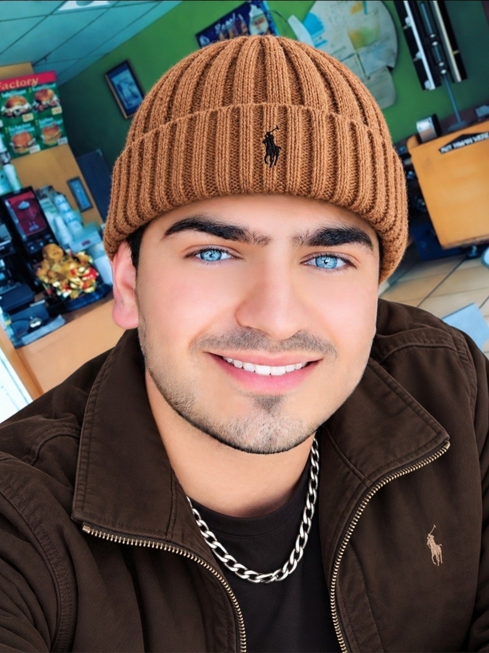 Polo Ralph Lauren Men's Beanie Skull Cap Tan Camel Navy Blue pony